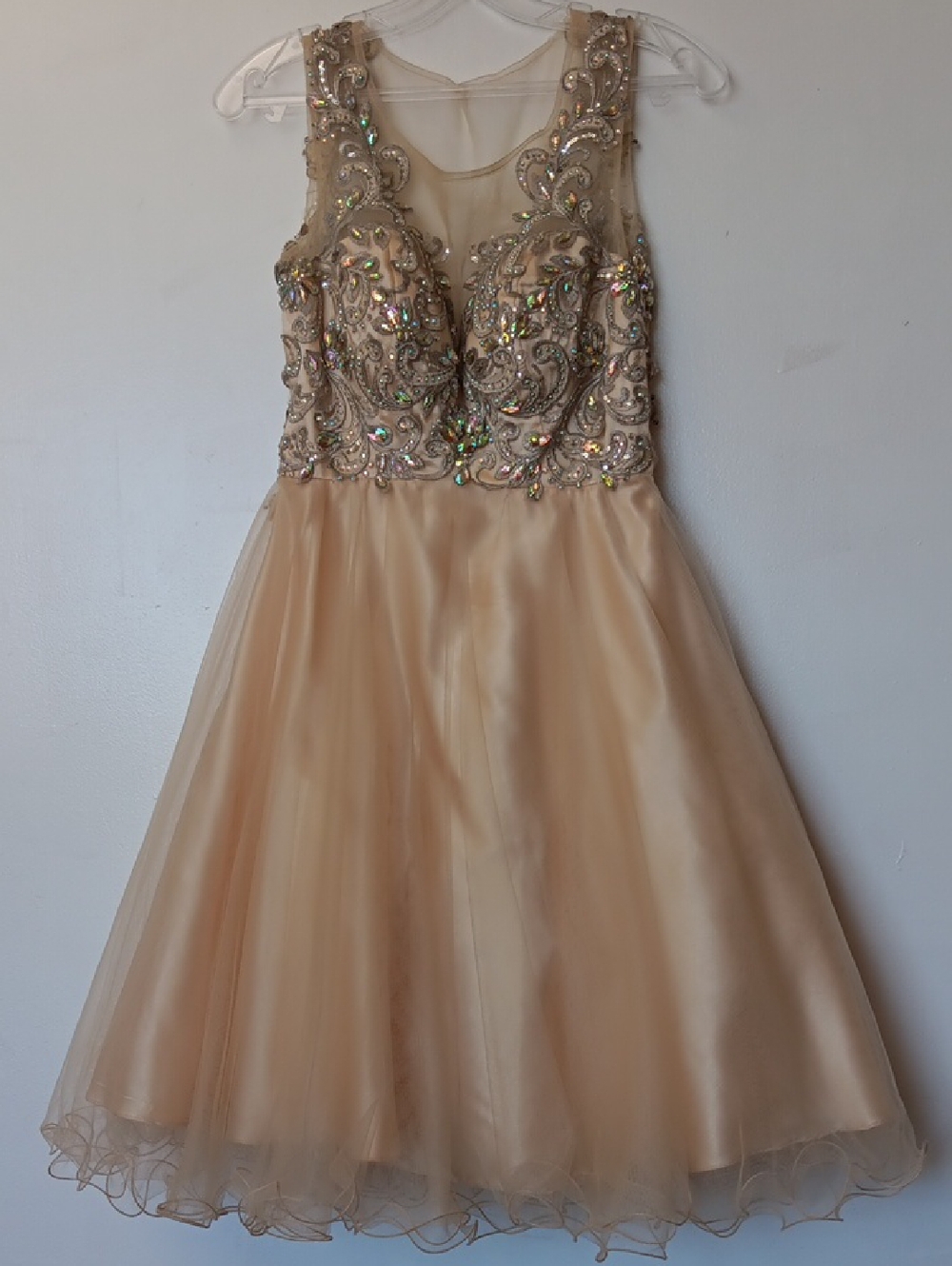 Vintage L.A. Merchandises Sleeveless Embellished Tulle Dress in Champagne